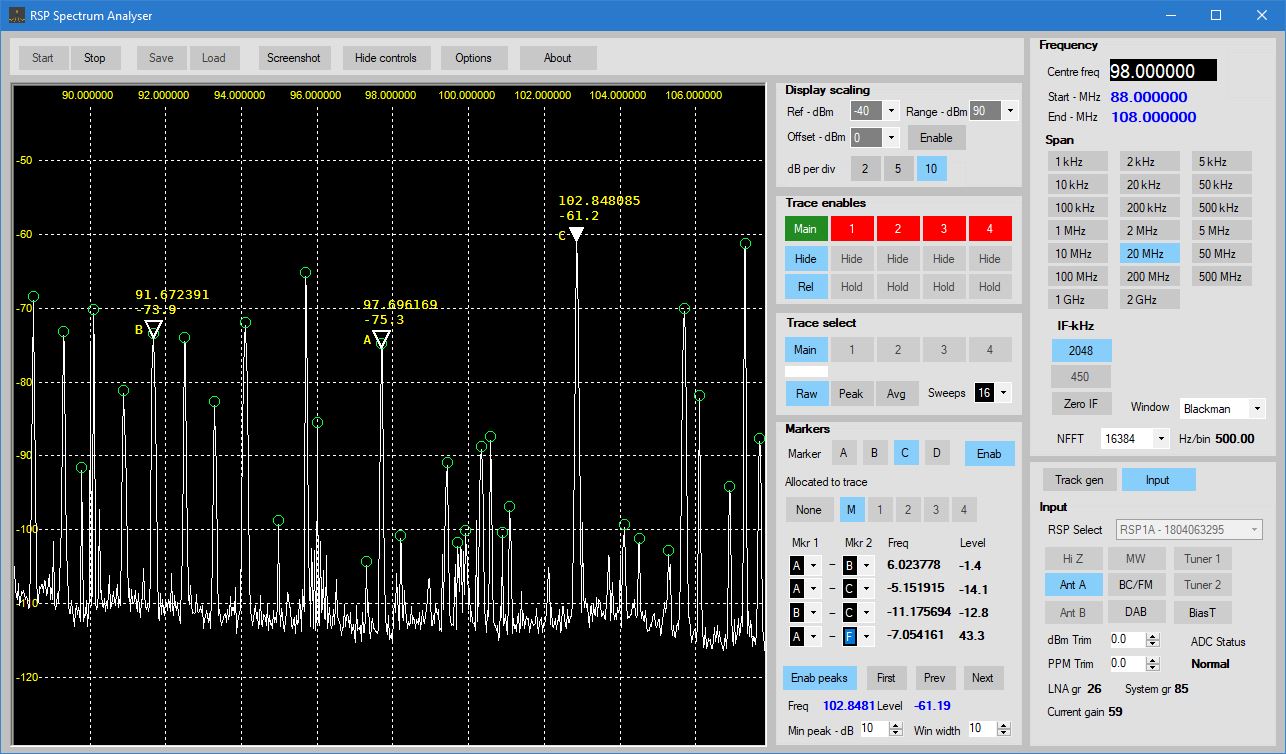 RSP Spectrum Analyser - Amateur Radio Software