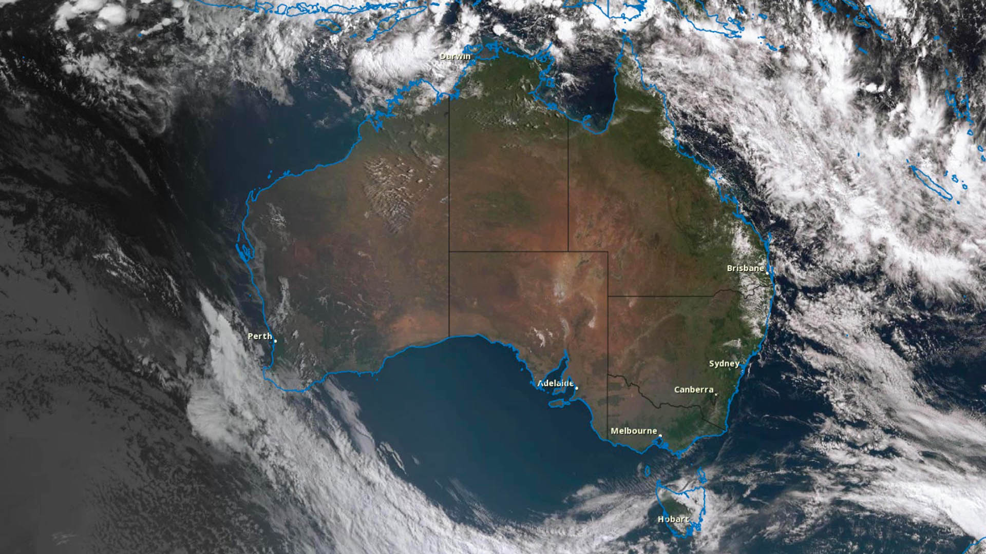 Satellite image of Australia with a cloud free bight
